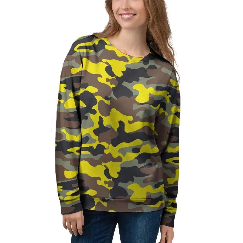 Woodland And Yellow Camo Print Women's Sweatshirt Hoodie with Embroidery Detailed Premium