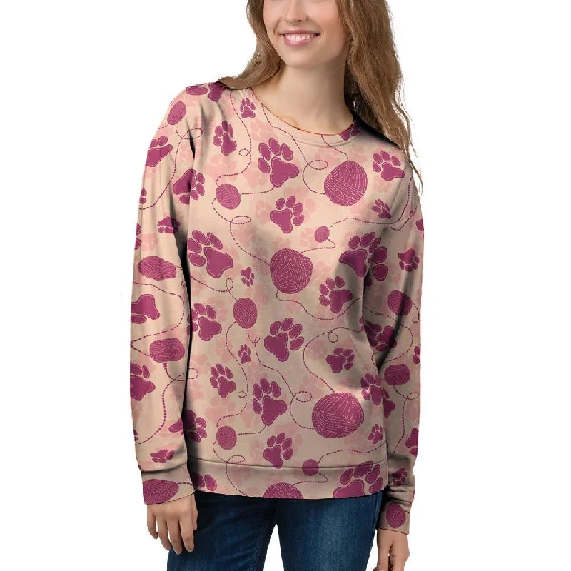 Yarn Paw Print Women's Sweatshirt Hoodie with Pocket Utility Practical