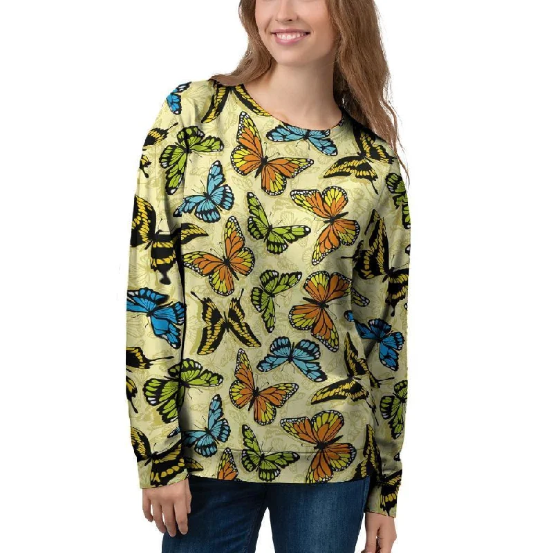 Yellow Butterfly Pattern Print Women's Sweatshirt Graphic Hoodie Design Print