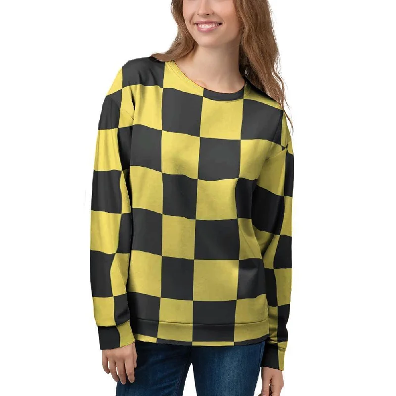 Yellow Checkered Print Women's Sweatshirt Hoodie Sweatshirt Pullover