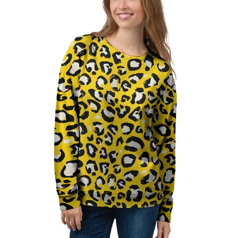 Yellow Leopard Women's Sweatshirt Hoodie with Hem Detail Decorative Unique