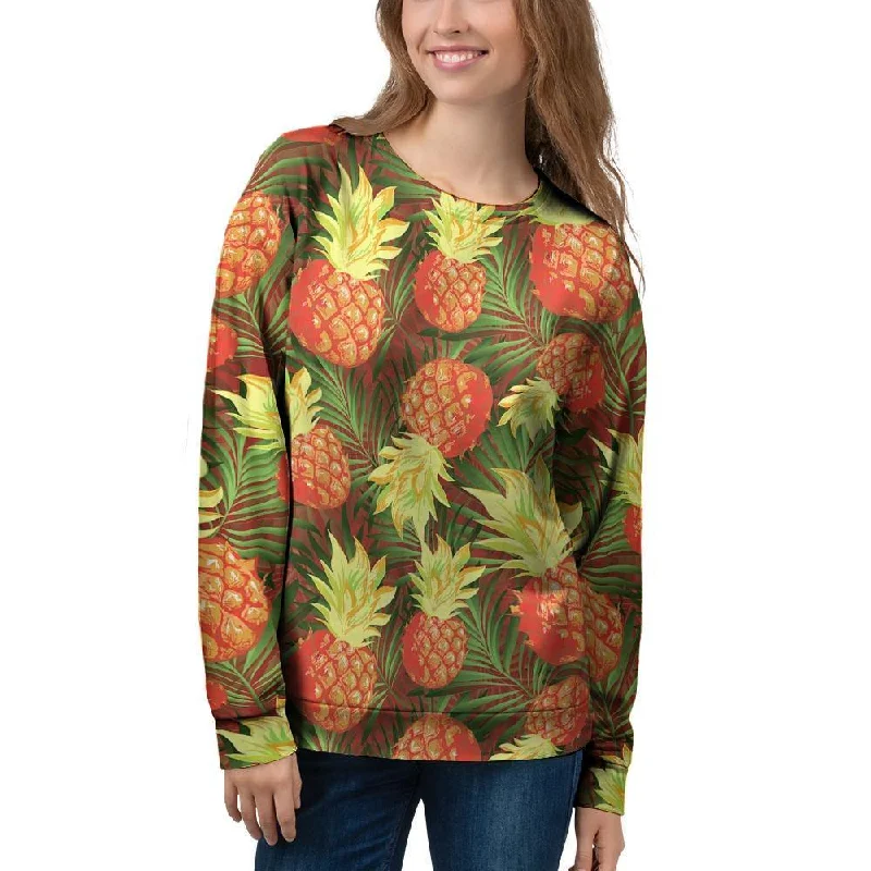 Yellow Neon Pineapple Hawaiian Print Women's Sweatshirt Hoodie with Tied Waist Feminine Flattering