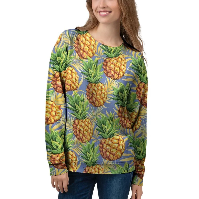 Yellow Pineapple Hawaiian Print Women's Sweatshirt Hoodie with Velcro Closure Adjustable Secure