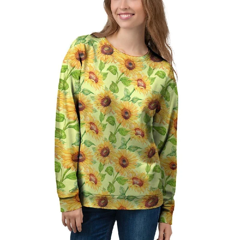 Yellow Sunflower Print Women's Sweatshirt Hoodie with Cuffed Sleeves Snug Secure