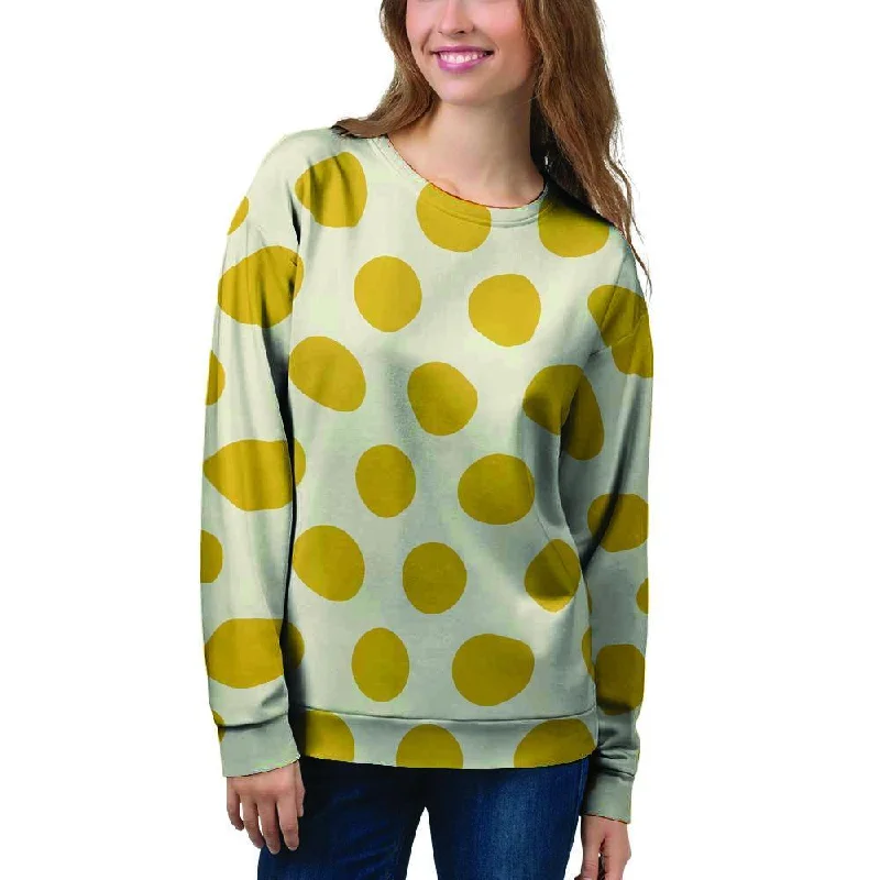 Yellow White Polka Dot Women's Sweatshirt Hoodie with Batwing Sleeves Loose Dramatic