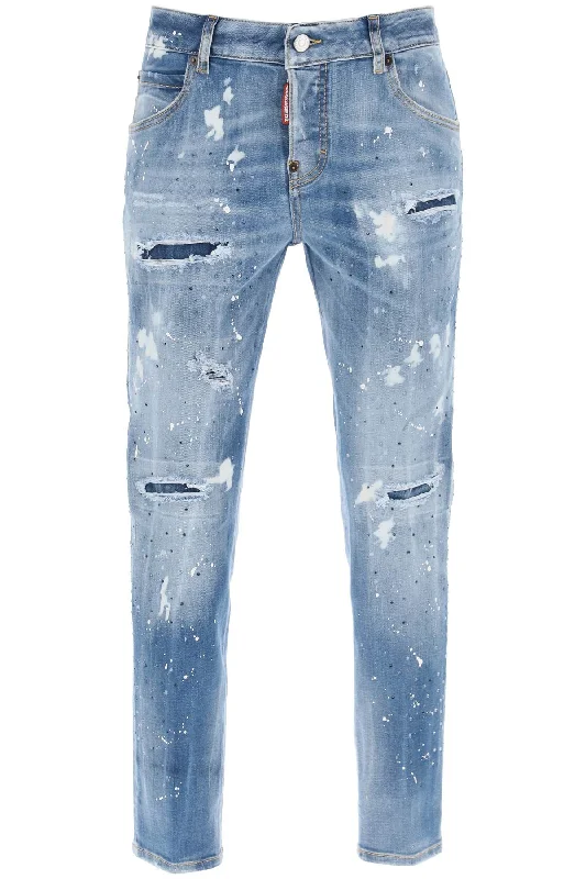 Cool Girl Jeans In Medium Ice Spots Wash  - Light Blue Elegant Dark-Wash Bootcut Jeans