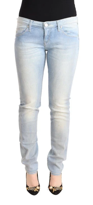 Acht  Washed Cotton Low Waist Skinny  Women's Jeans Trendy Button-Up High-Waist Jeans