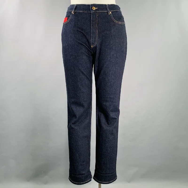 AGNONA Size 12 Navy Cotton Blend Contrast Stitch 5 Pocket Jeans Classic Button Fly Jeans