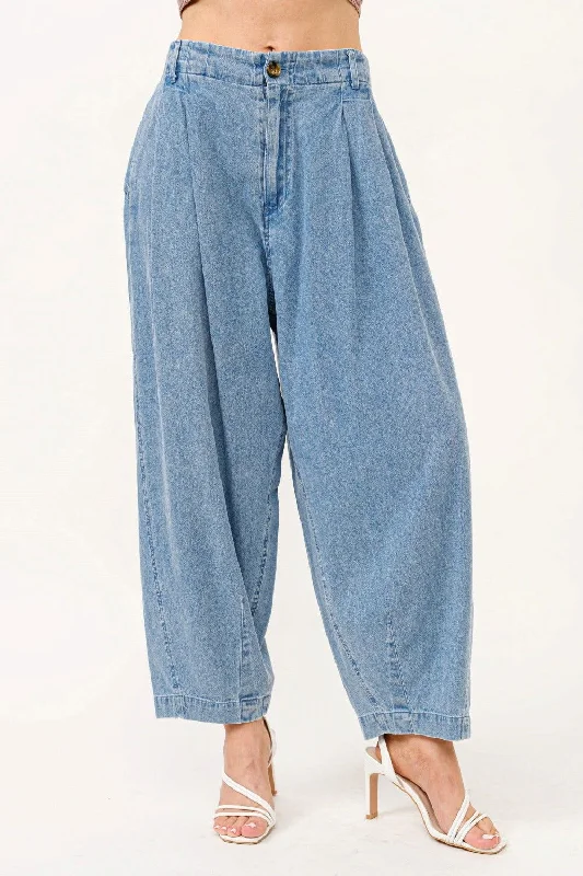 And The Why Elastic Back Pleated Baggy Jeans Fashionable Slouchy Fit Jeans