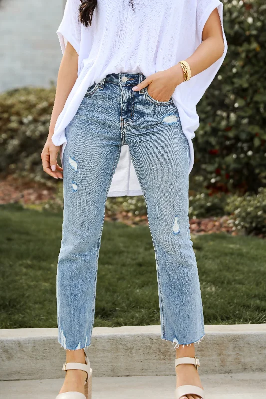 Aubrey Light Wash Distressed High-Rise Kick Flare Jeans Comfortable Boyfriend Jeans