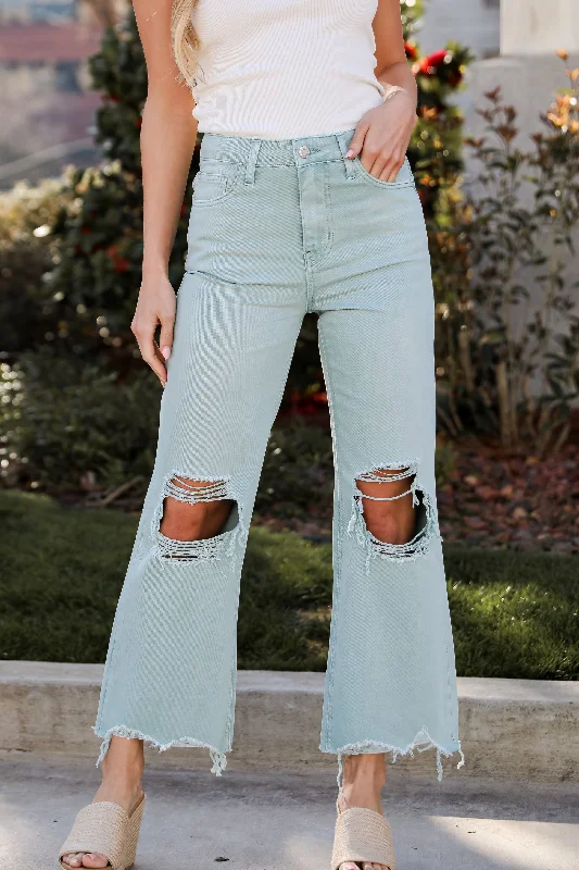 FINAL SALE - Becca Light Blue Distressed Flare Jeans Chic Cropped Jeans