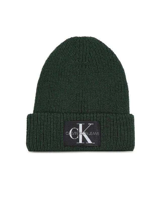 Calvin Klein Jeans  Ribbed Beanie for Men & Women  Green Stylish Slim Fit Denim