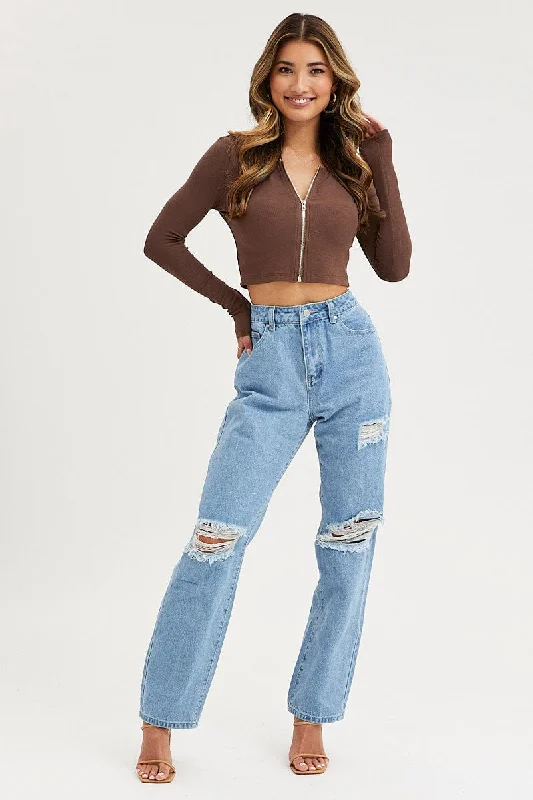 Blue Boyfriend Denim Jeans High Rise Stylish High-Waist Skinny Denim