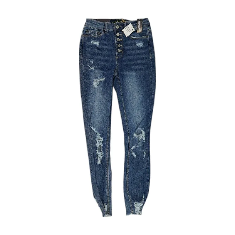 Blue Solid High Rise Jeans Casual Bootcut Ripped Jeans