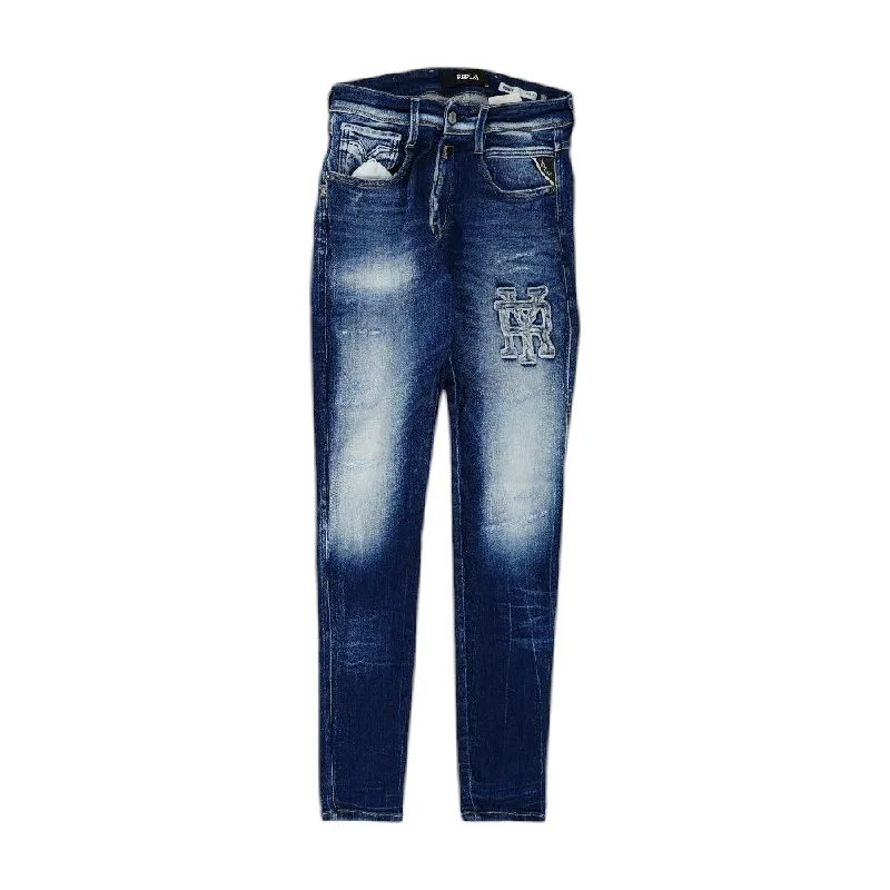 Blue Solid Slim Leg Jeans Stylish Plus Size Denim Jeans