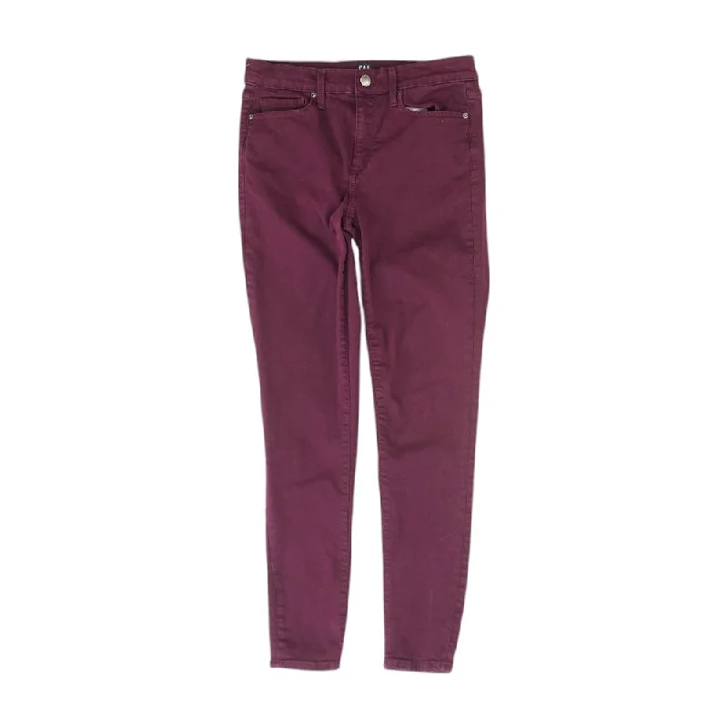 Burgundy Solid High Rise Skinny Leg Jeans Trendy Pleated Waist Jeans