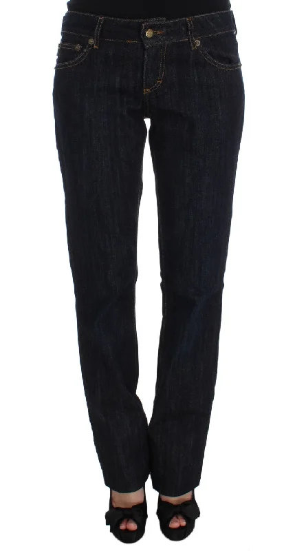 Chic Blue Straight Fit Designer Jeans Trendy Patchwork Denim Jeans