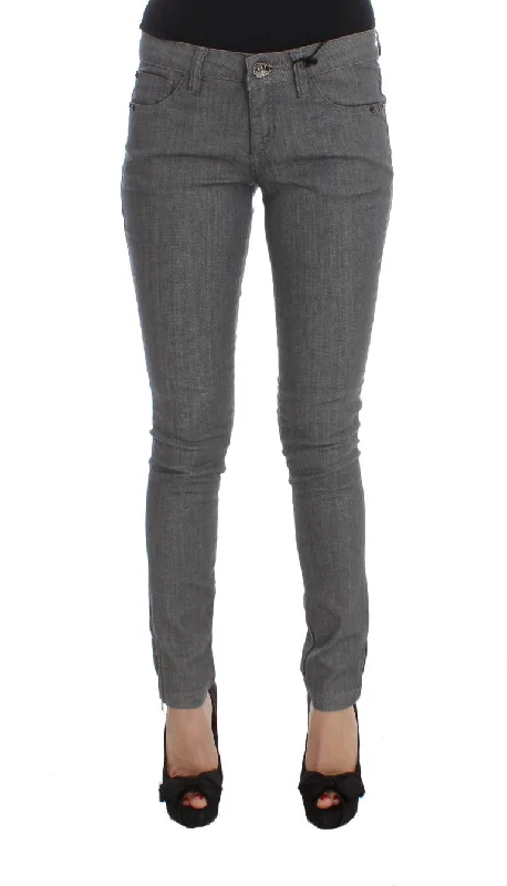 Chic Gray Slim-fit Designer Jeans Comfortable Dark Wash Jeans