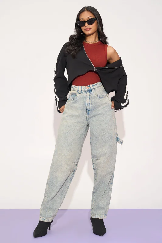 Dewy Blue Twisted Barrel Leg Jeans Chic Vintage-Inspired Denim Jeans