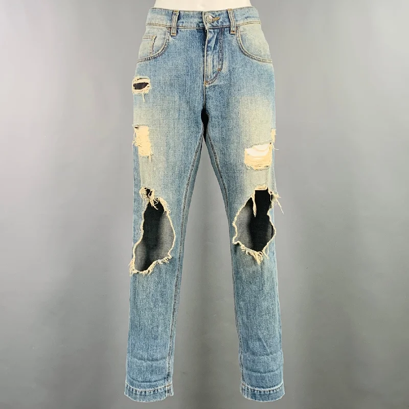 DOLCE & GABBANA Size 4 Blue Cotton Distressed Boyfriend Jeans Comfortable Faded High-Rise Jeans