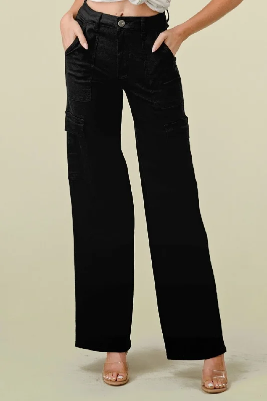 ELENA HIGH WAISTED CARGO JEANS - BLACK Fashionable Mom Jeans