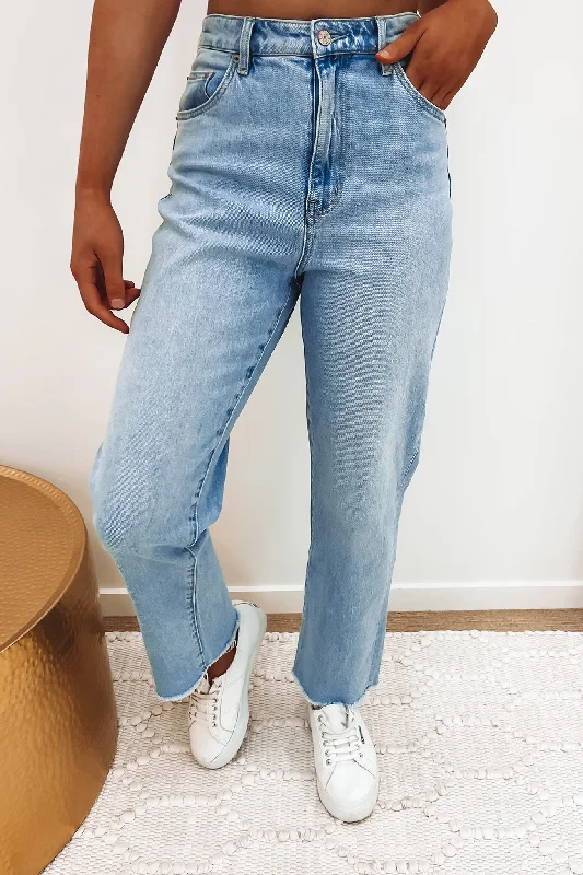 Hi Straight Jean Balanced Blue Fashionable White Denim Jeans