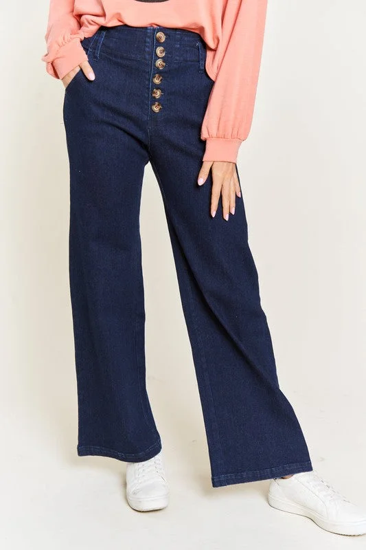 HIGH WAISTED BUTTON WIDE LEG JEANS JBJ1087P Chic Vintage-Inspired Denim Jeans