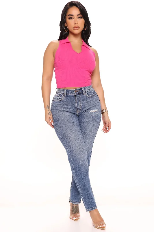 I Got It From My Stepmom High Rise Jeans - Medium Blue Wash Chic Rolled Cuff Denim Jeans