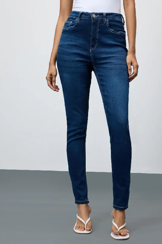 Slim Dusk Dark Blue Skinny Leg Jeans Comfortable Low-Rise Jeans