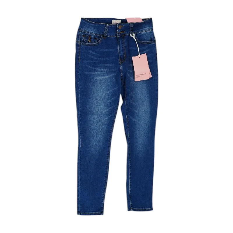 Indigo Solid Jeans Trendy Paperbag Waist Jeans