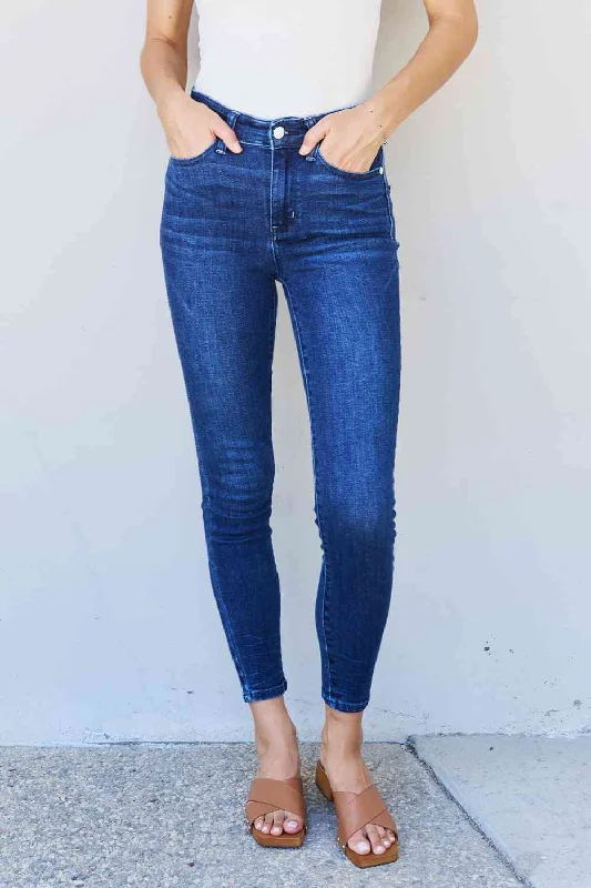 Judy Blue Marie Mid Rise Crinkle Ankle Skinny Jeans Cozy Tencel Blend Denim Jeans