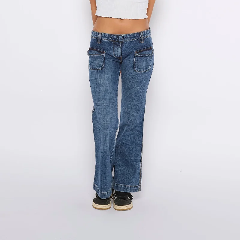 Low Waist Boot Cut Jeans - W30" L29" Chic Double Waistband Jeans