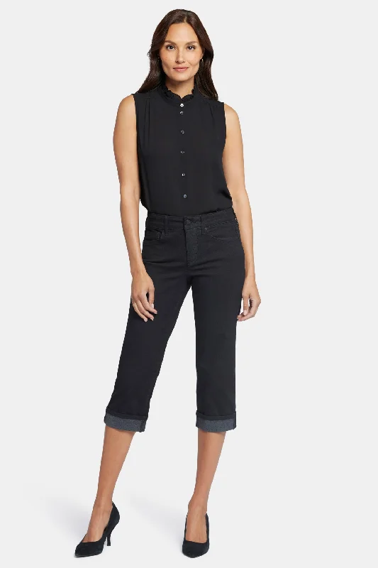 Marilyn Straight Crop Jeans In Petite - Black Elegant Tapered Leg Denim