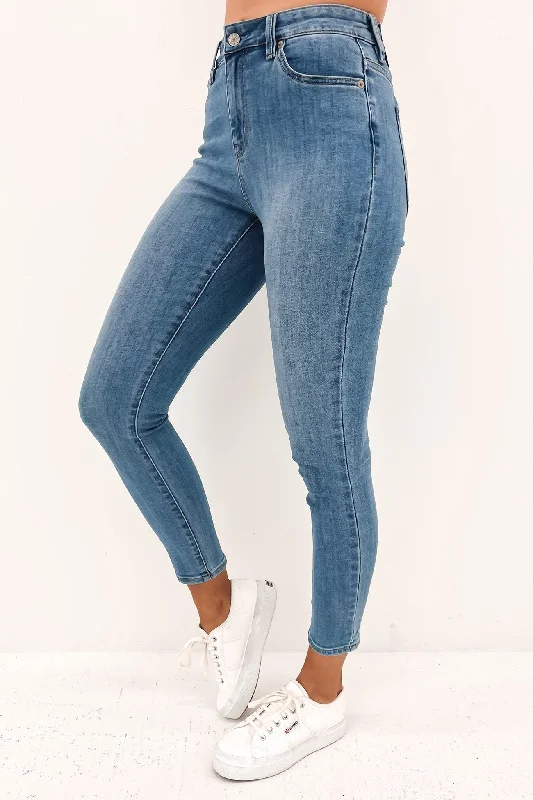 Mid Ankle Skimmer Jean Solar Blue Classic Button Fly Jeans