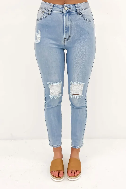 Rhys Ripped Mom Jean Light Blue Fashionable Relaxed Fit Denim