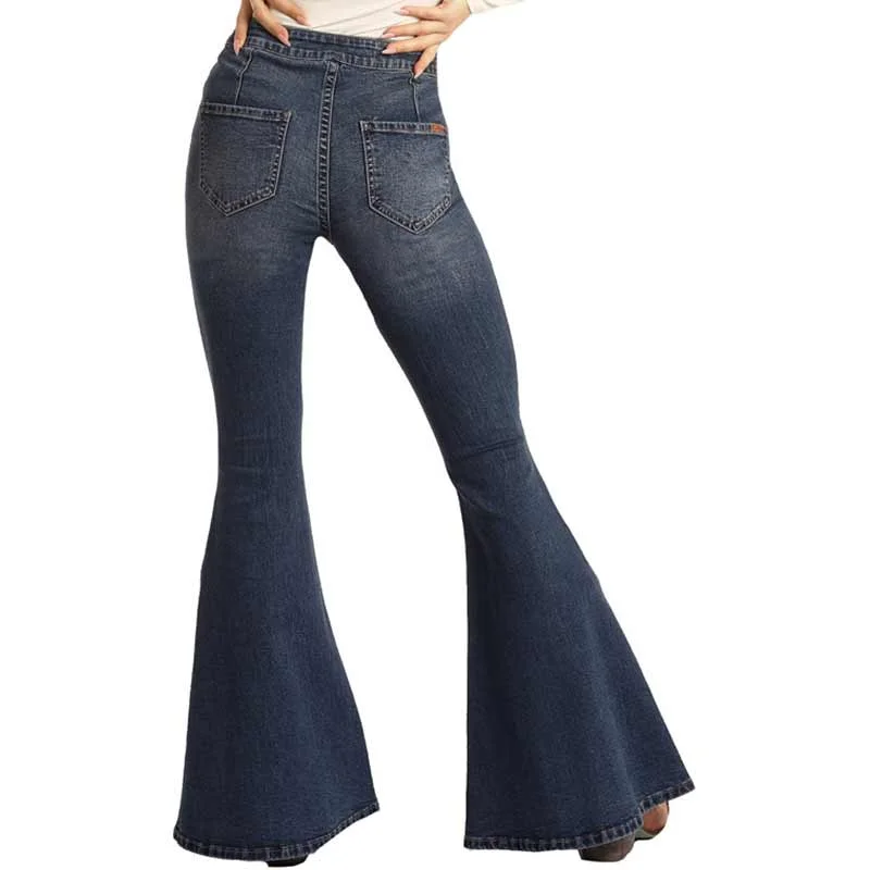 Rock & Roll Denim High Rise Stretch Flare Leg Jeans Chic Vintage-Inspired Denim Jeans