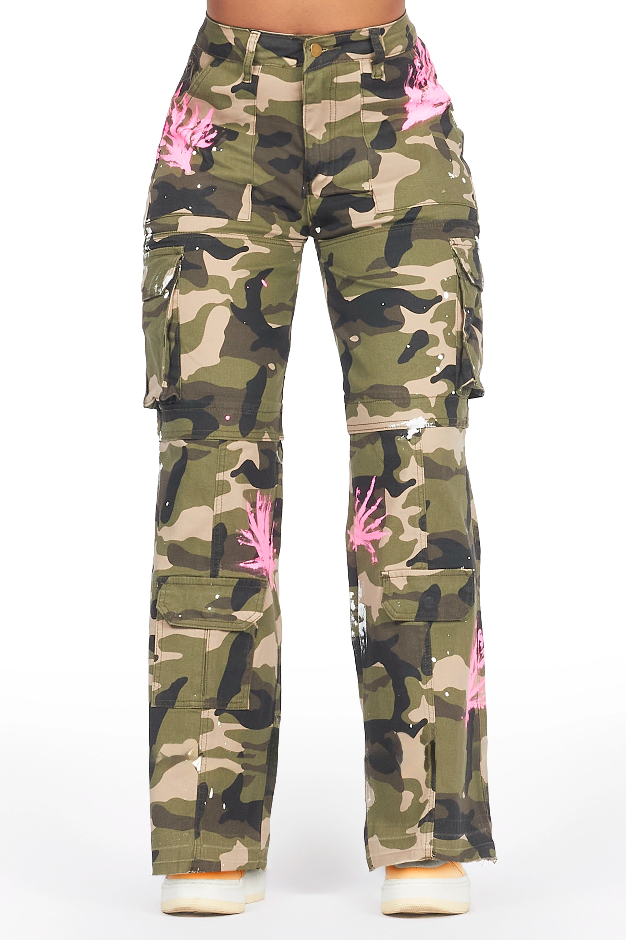 Sheree Camo Painted Wide Leg Jean Stylish Acid-Wash Jeans