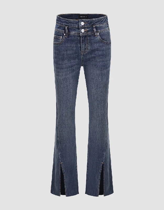 Split Hem Flare Jeans Chic Dark-Wash Skinny Jeans