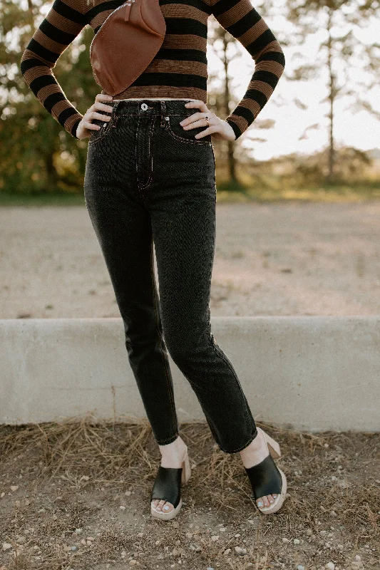 The Sloane High Rise Cigarette Jeans - Midnight Rider Comfortable Distressed Straight-Leg Jeans