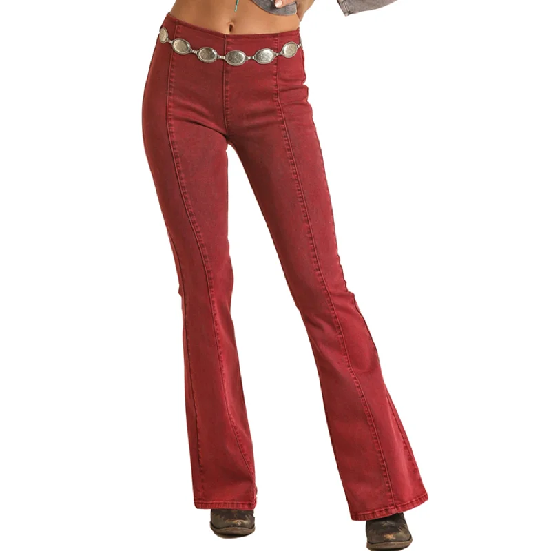 Rock & Roll Cowgirl Windsor Wine Flare Jean Trendy Wide-Leg High-Waist Denim