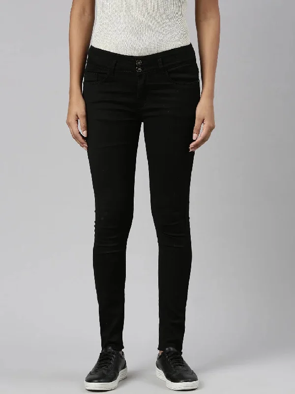 Women Black Denim Jeans-CR-8091-Black Comfortable Zip-Fly Denim Jeans