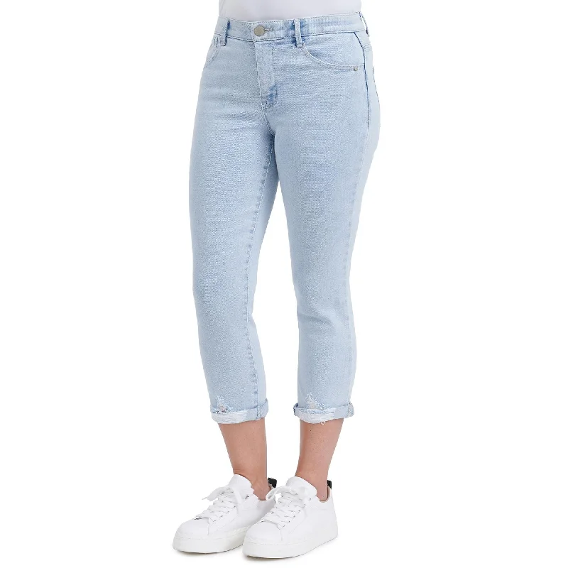 Women's Ab Solution High Rise Crop Jeans Trendy Patchwork Denim Jeans