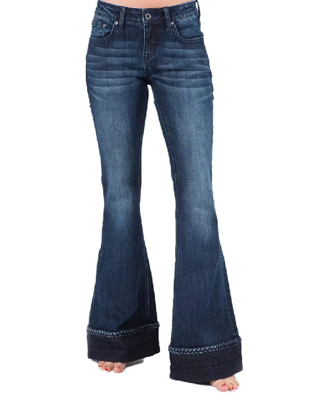 Women's Braid Bottom Flare Jeans Trendy Plus Size Jeans