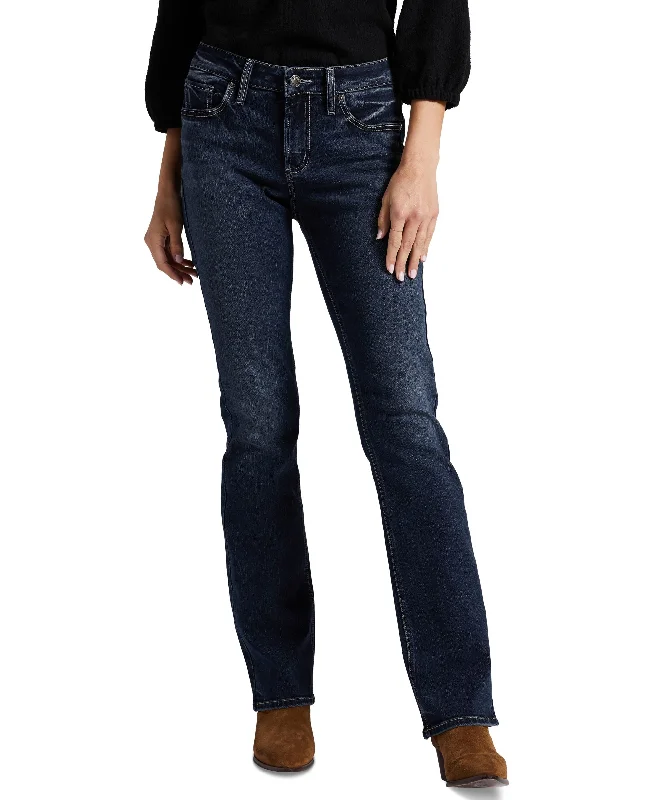 Women's Elyse Mid-Rise Slim Bootcut Jeans Chic Rip-Detail High-Waist Jeans