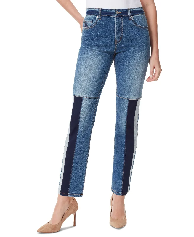 Women's Gloria Vanderbilt x Christian Siriano Miles Patched Straight-Leg Jeans Stylish Relaxed Fit Skinny Jeans