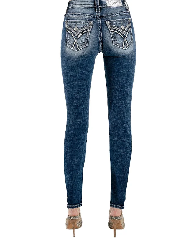 Women's Western Cross-Stitch Skinny Jeans Comfortable Ankle Jeans