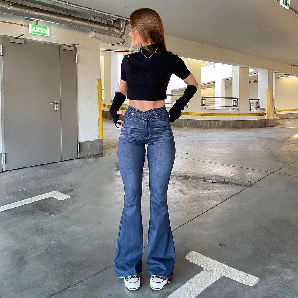 DressBetty - 2024 Y2K Blue High Waist Stretch Vintage Spring Autumn Jeans Trendy Low-Rise Bootcut Jeans