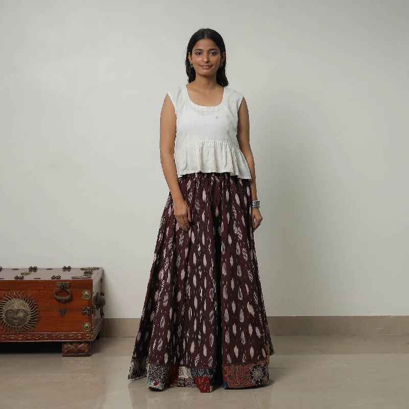 Brown - 24 Kali Cotton Pochampally Ikat Skirt with Border 20 silk skirt sleek