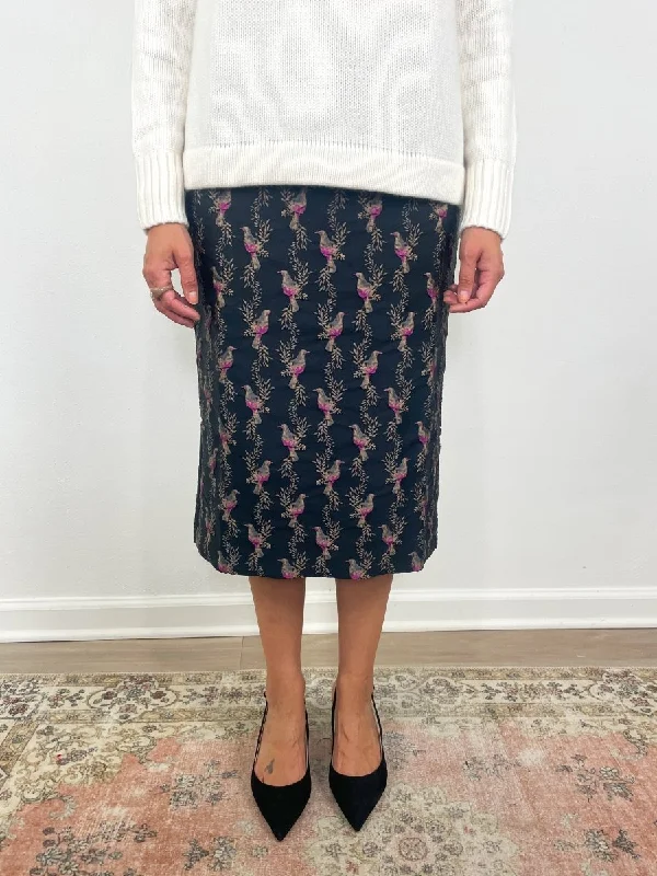 Aurora Skirt in Black/Magenta Hummingbird Matelasse corduroy skirt cozy