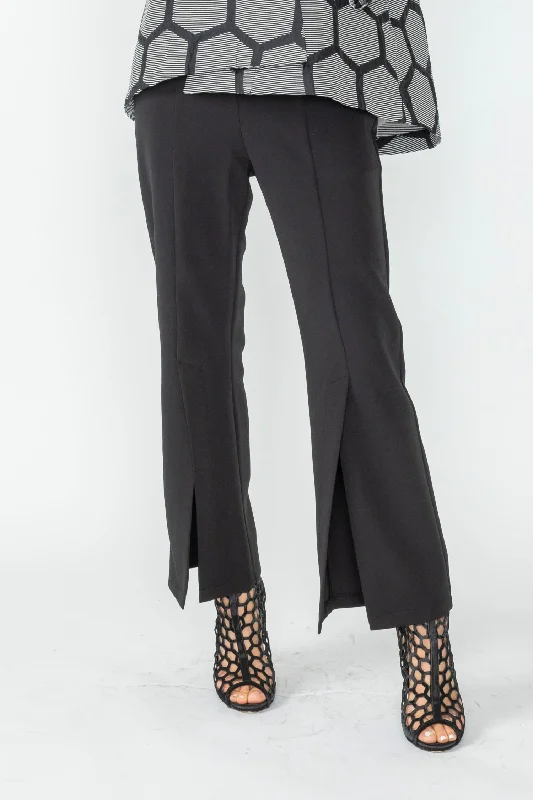 Black Pants With Front Slit Comfy Zip-Up Pants